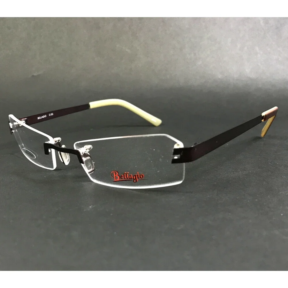 Bellagio Eyeglasses Frames B466 C-02 Brown Rimless Rectangle 54-17-135